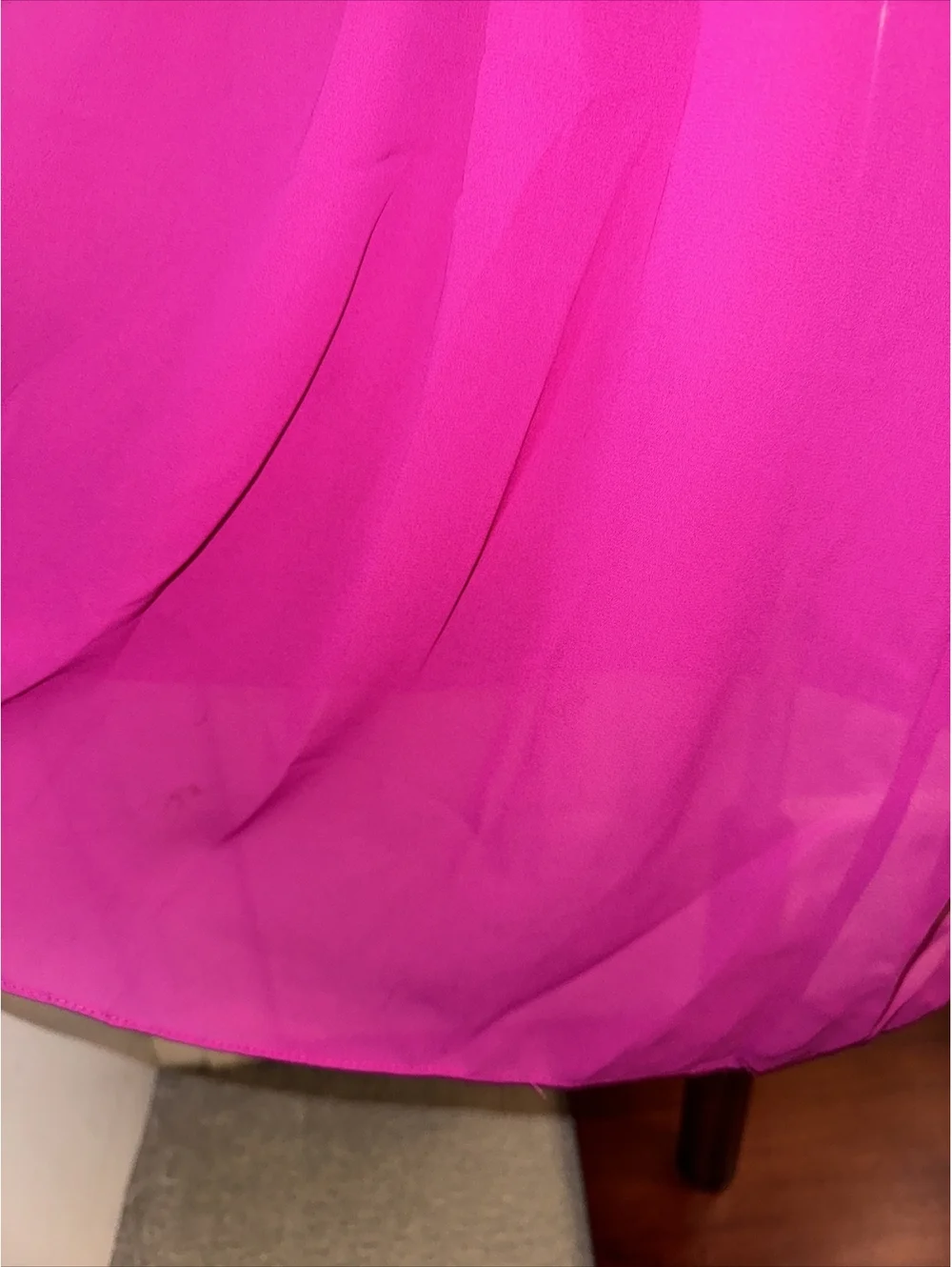Vintage 80s Fushia Chiffon Boho Secretary Light Sheer Midi Dress size 6/8